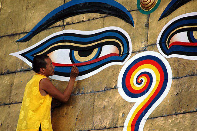 Painting of Buddha with open eyes