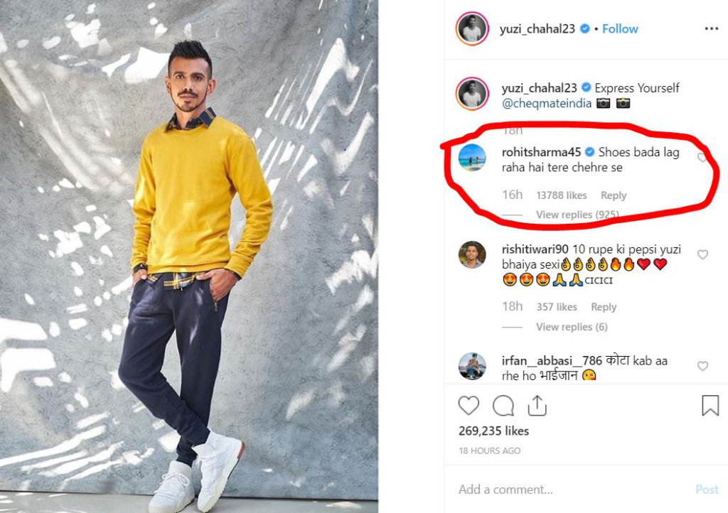 Rohit Sharma trolls Yuzvendra Chahal on Instagram after the latter shares a promotional picture