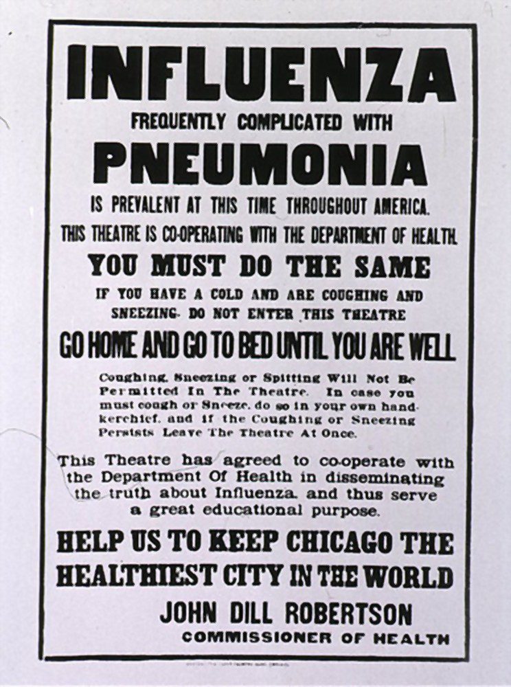 Public health poster relating to the Spanish Flu epidemic in Chicago during the fall of 1918