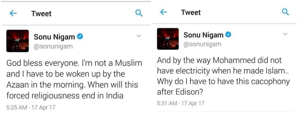 Sonu Nigam tweet regarding azan on loudspeaker