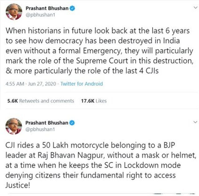 Tweet that led to Prashant Bhushan conviction of criminal contempt of court