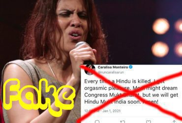 Fact Check-Caralis Monteiro did Not Tweet Anti-Hindu, Hindu Mukt Bharat Statement