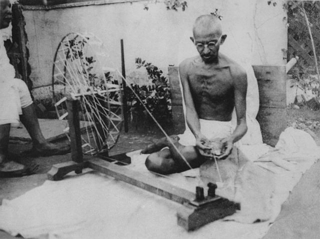 Gandhi spinning Charkha