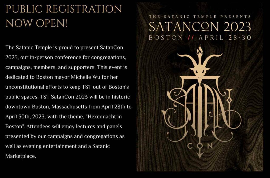 The Satanic Temple is planning to hold 'SatanCon 2023' which it describes as the 'largest satanic gathering in history,' in downtown Boston April 28-30